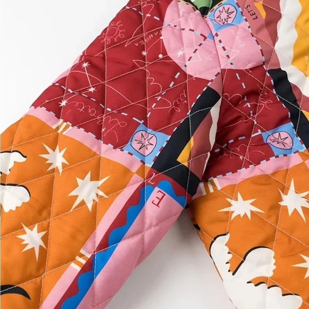 Bohemian Printed Y2K Quilted Patchwork Puffer Jacket L - Picture 3 of 7